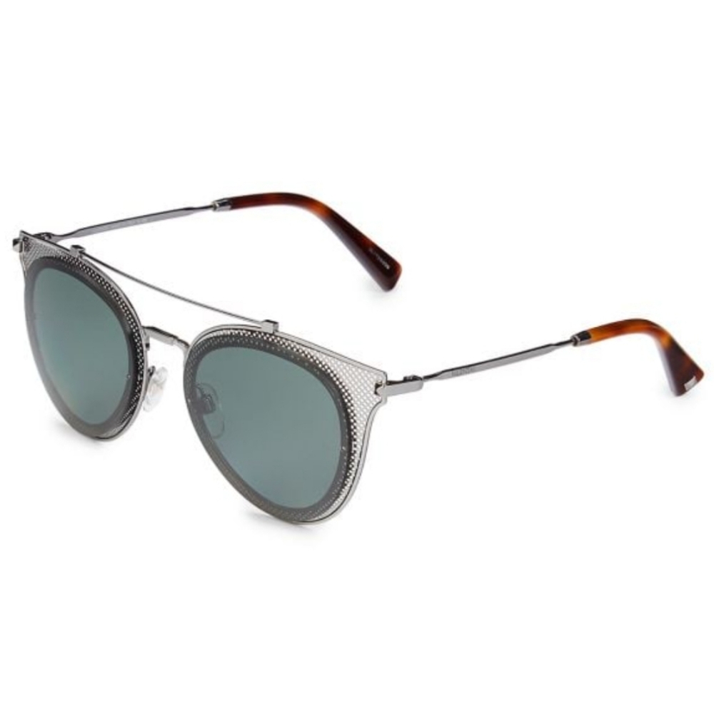 MIB Valentino Rockstud Aviator Cat Eye Sunglasses. Gun Metal & Green. W/Case ETC